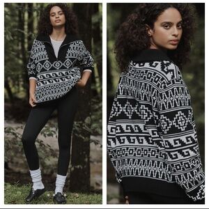 Beach Riot Monterey Jacquard Quarter Zip Sweater Small Sea Salt Wave Fair Isle L